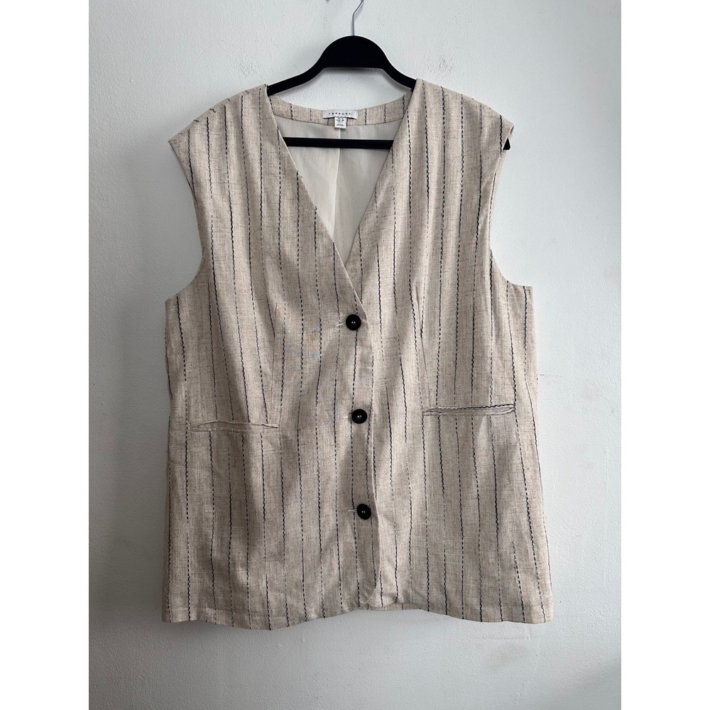 Topshop Oversized Linen Blend Pinstripe Vest Oatmeal Earthy Coastal Euro Summer